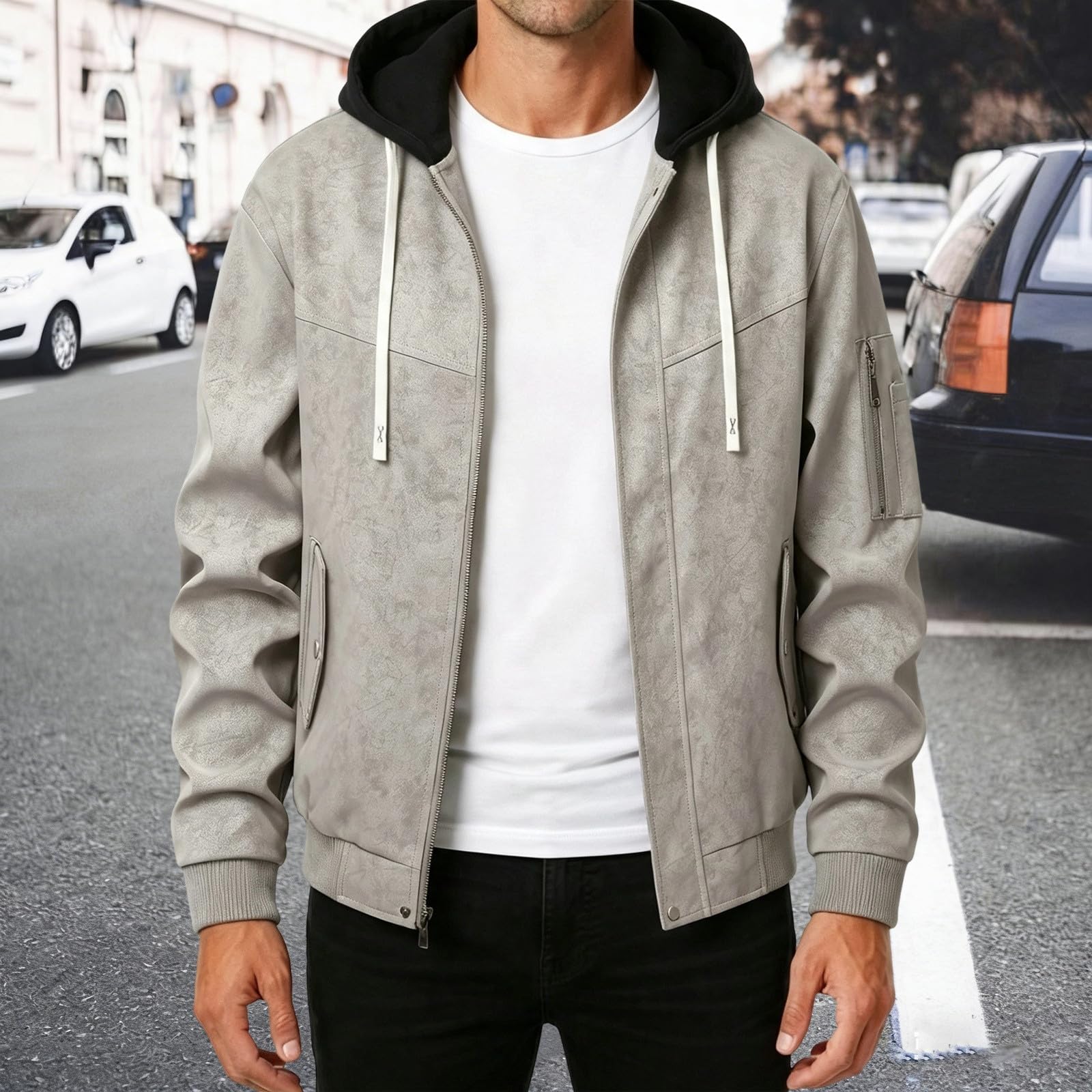 Chaqueta informal para hombre con capucha desmontable y diseño de color par