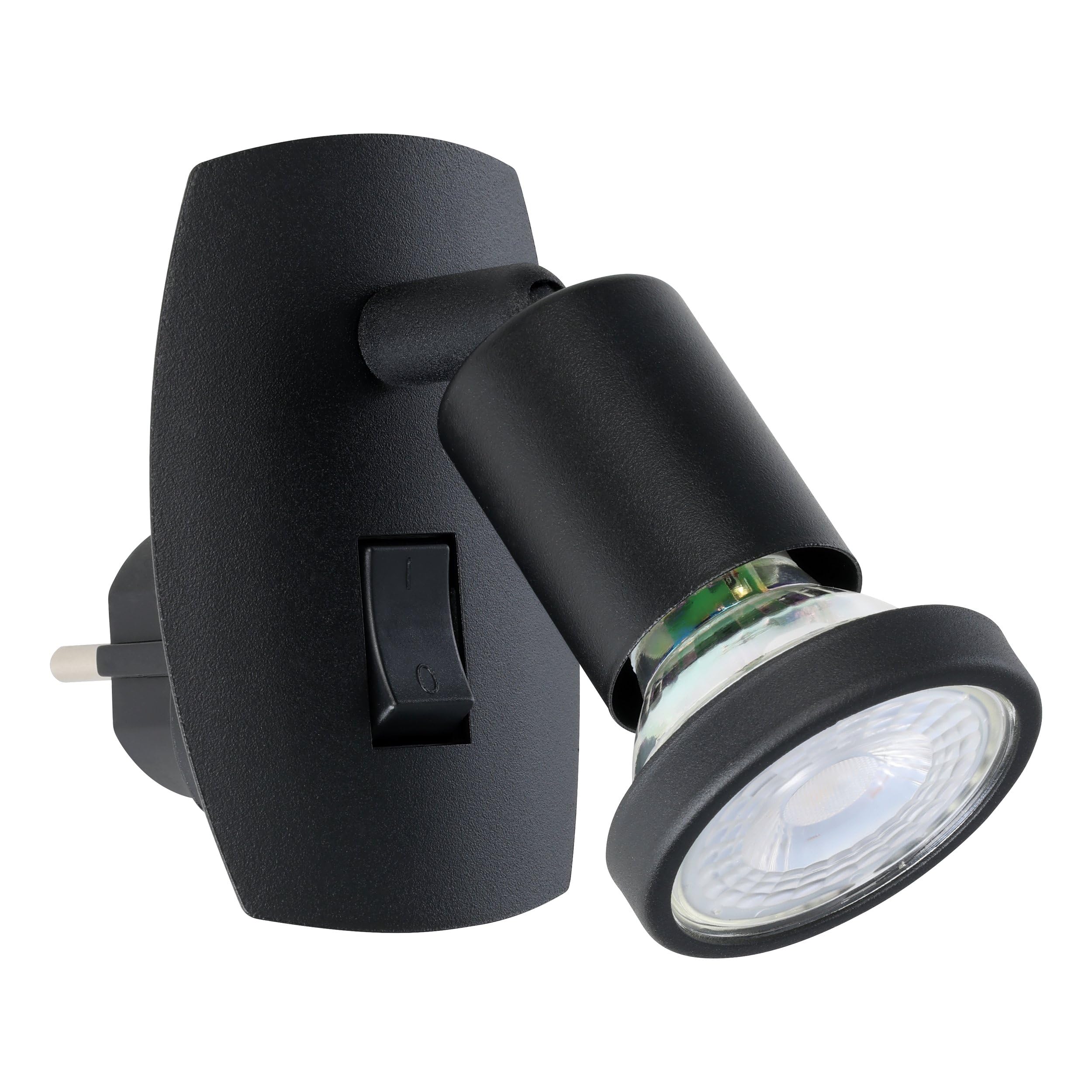 EGLO Steckerleuchte Parrini, Steckdosenlampe mit Schalter, Steckerlampe mit schwenkbarem Spot, Metall und Kunststoff in Schwarz, warmweiß