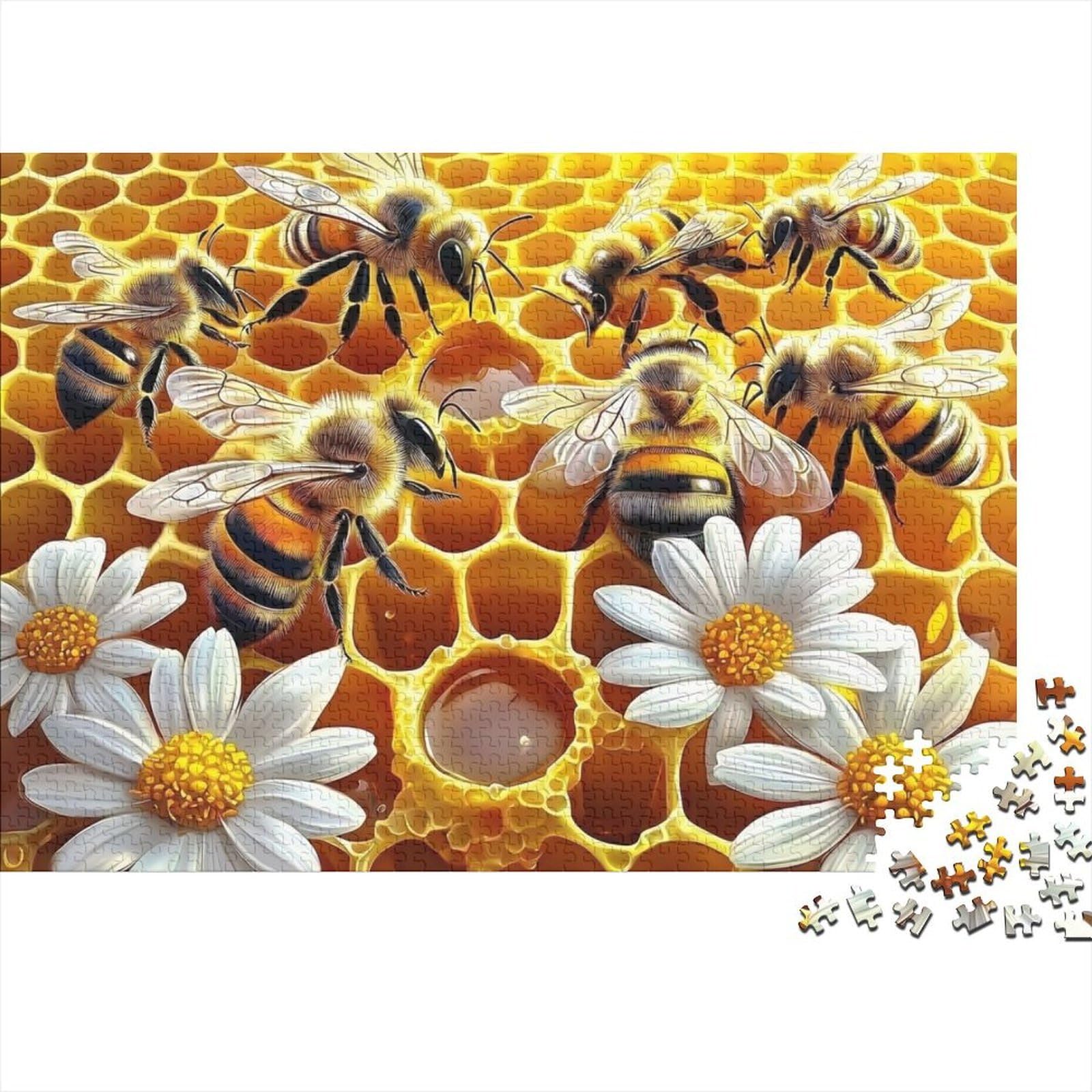 Honeybees on Honeycomb 1000 Pieces Puzzle ForAdults Kids Colorful Honeycomb Bees Daisy Decoration Puzzle Educational Game Gifts Puzzles for Adults Jigsaw Puzzles for Adults 70x50cm/1000pcs