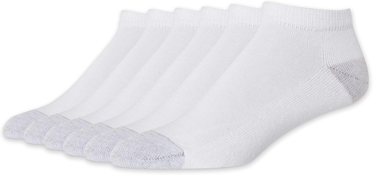 Hanes Men's Red Label Pack of 6 Cushion Low-Cut Socks, White, 6 Men, White, 6