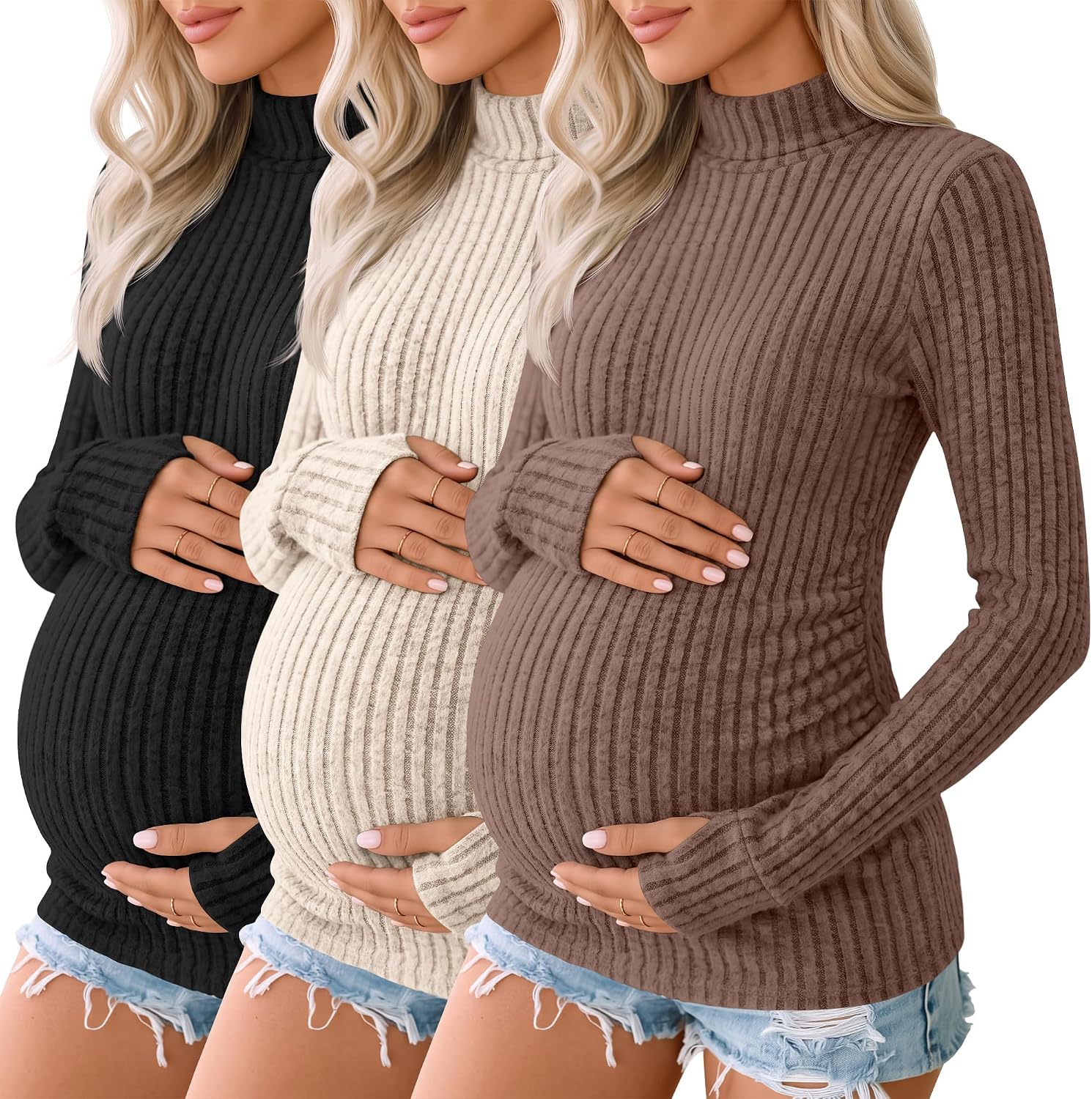 3 Pack Women's Maternity Turtleneck Tops