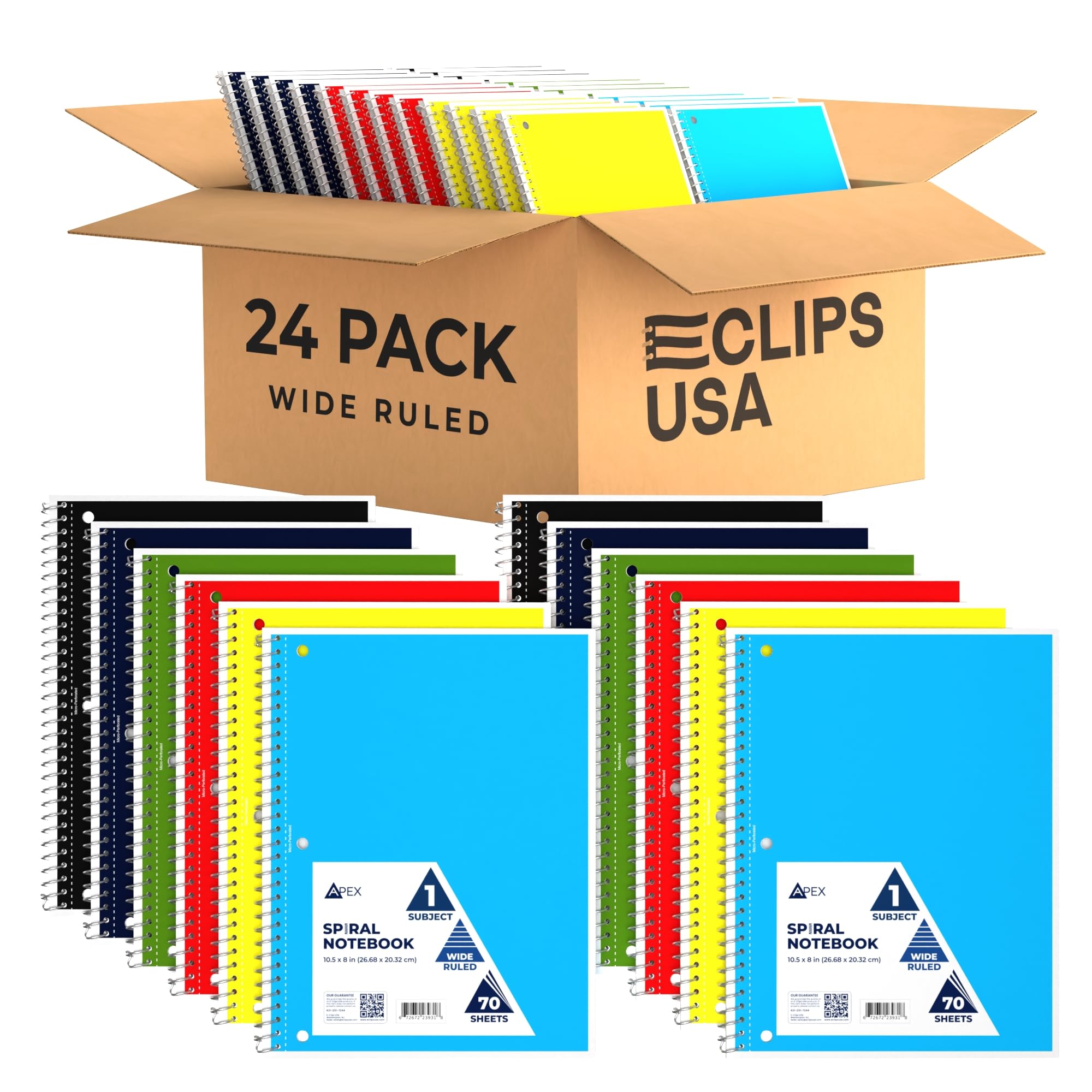 VEEBOOST Wide Ruled Spiral Notebooks Bulk Spiral Bound Notebooks for Work 1 Subject Notebook 6 Color Assortment 3 Hole Perforated 70 Sheets 140 pages