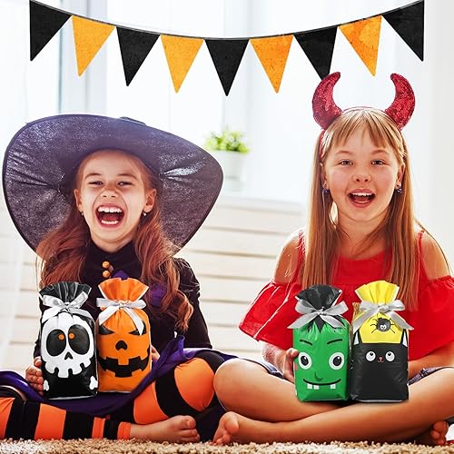 Miniatura 6 de Aliceset 60 bolsas de golosinas de Halloween con cordón para Halloween, bolsas de plástico para dulces, bolsas de dulces para niños, Halloween,