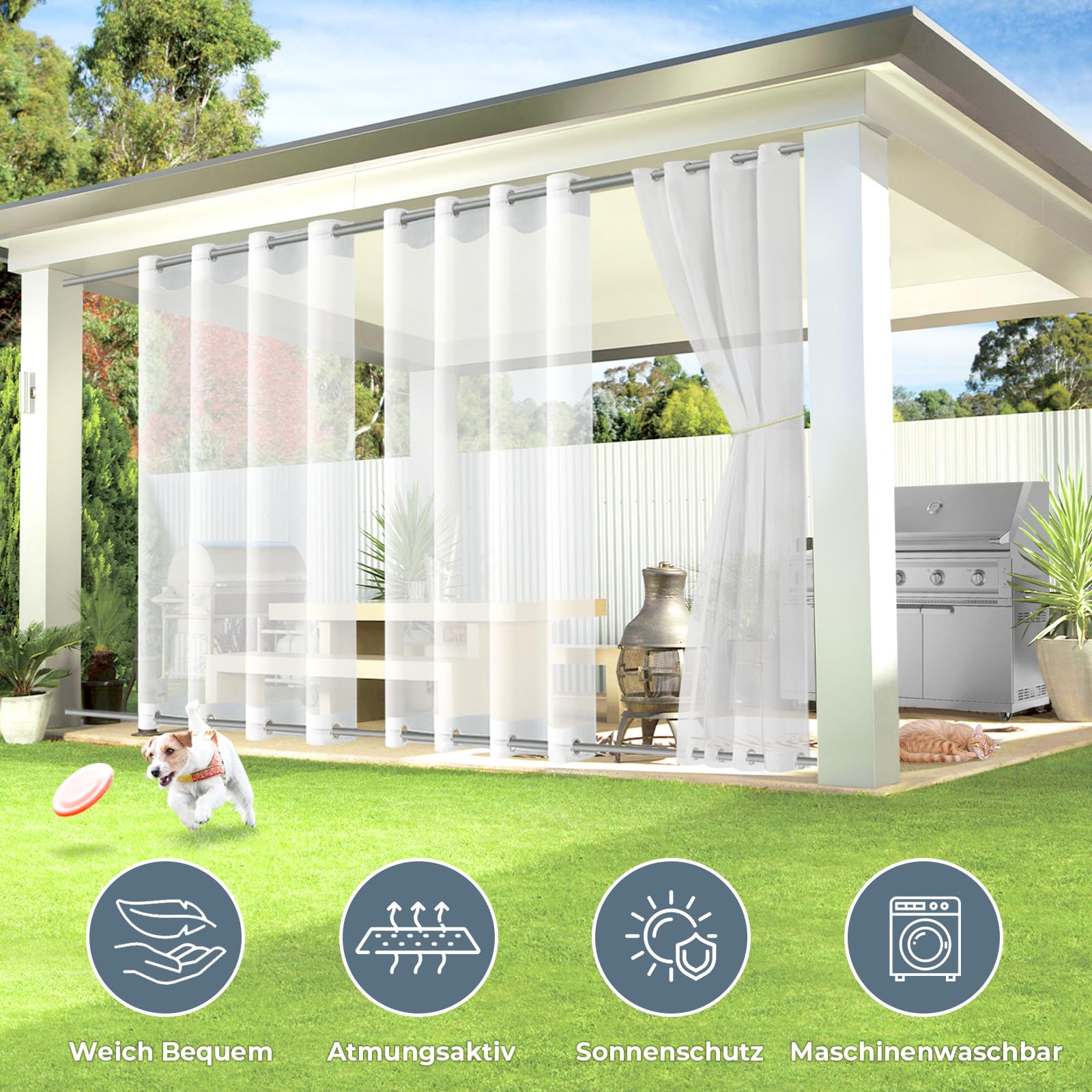Rideaux D'extérieur Transparents Qelus - 180x213 Cm - Imperméables Et Résistants - Avec œillets En Acier - Pour Terrasse, Pergola, Balcon