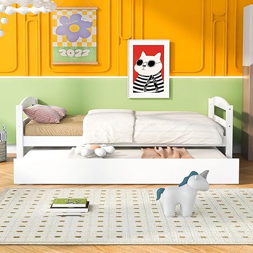 Miniatura 4 de Bellemave Marco de sofá cama individual con nido, cama de día de madera para sala de estar, cama de plataforma de tamaño individual para niños con