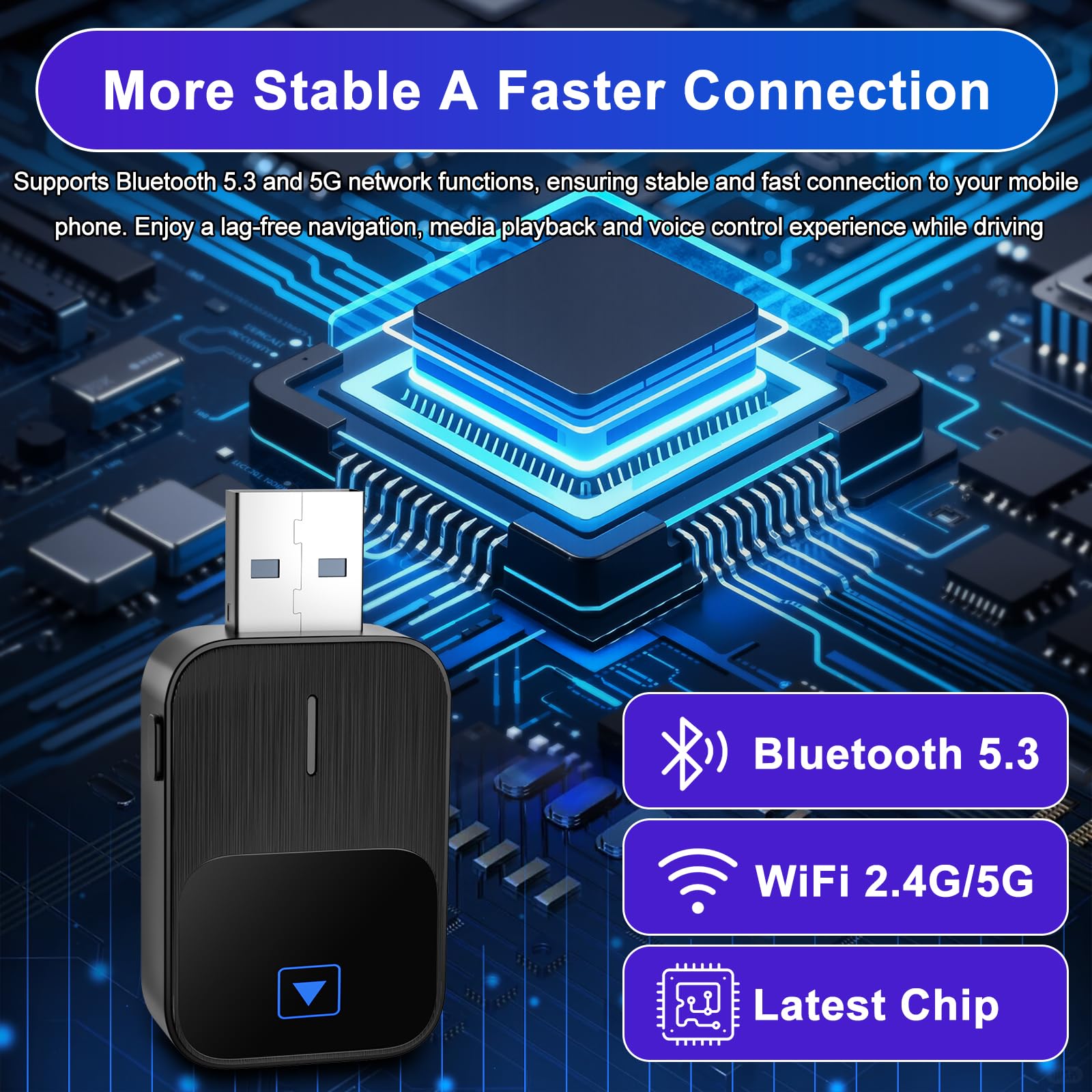 Mineup Adapter Wireless Android CarPlay, 2 in 1 Chiavetta per Convertire Cablato in Wireless, Supporta iOS 10+ e Android 11+