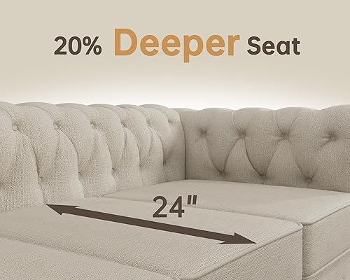 Miniatura 2 de Morden Fort Juego de Sofá Clásico Chesterfield de 82'', Sofá Capitoné para Juego de Sofás con Patas de Madera Maciza, Cojín Grueso, Sofás de Asiento