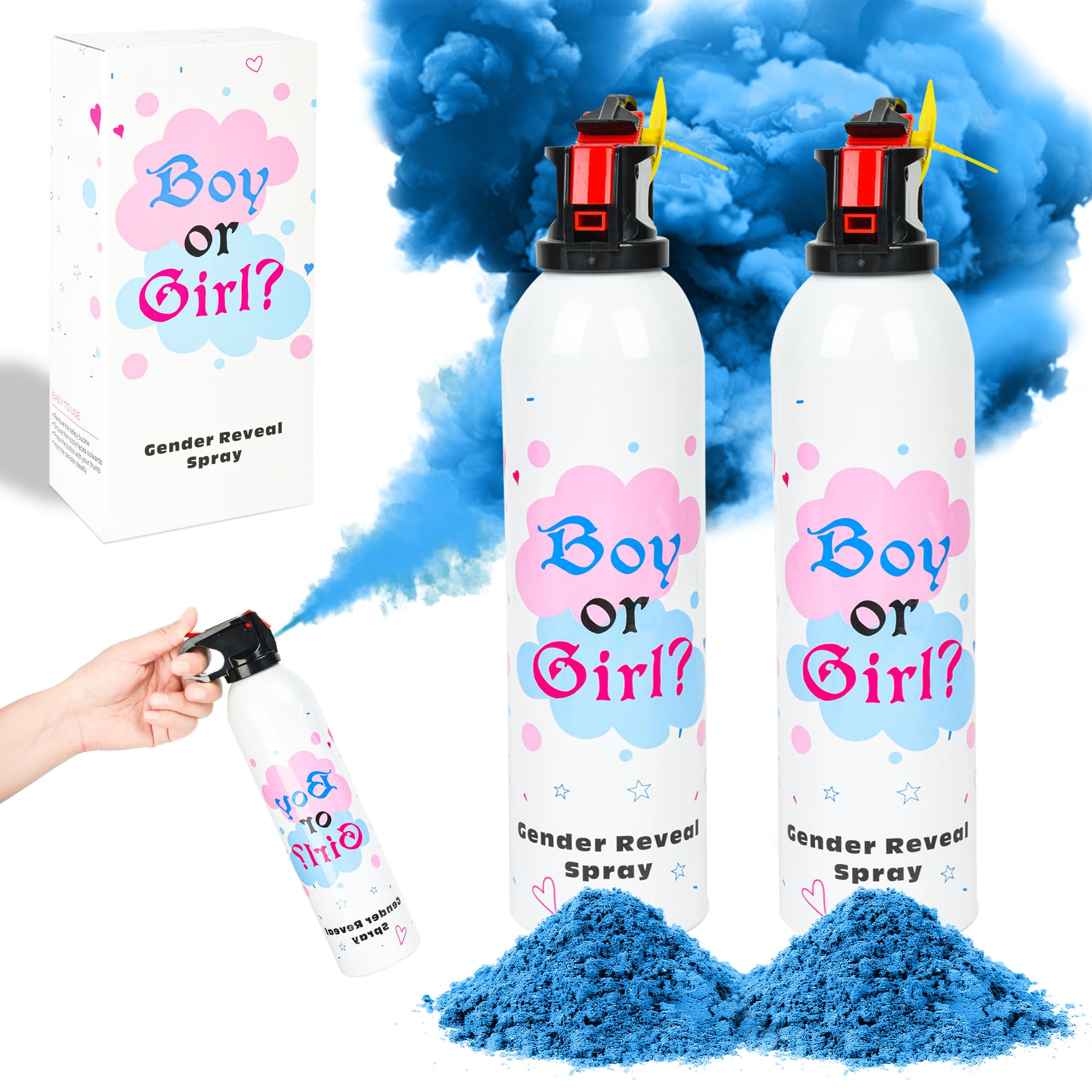 2 grandes vaporisateurs de poudres de gender reveal - Idées pour la fête de révélateur de genre du bébé ; Fournitures pour la fête de révélateur de genre 100% biodégradable (bleu)
