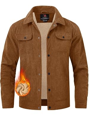 TBMPOY Mens Corduroy Jacket Fleece Sherpa Lined Winter Coat Warm Trucker Work Casual Cargo Jackets with 5 Pockets