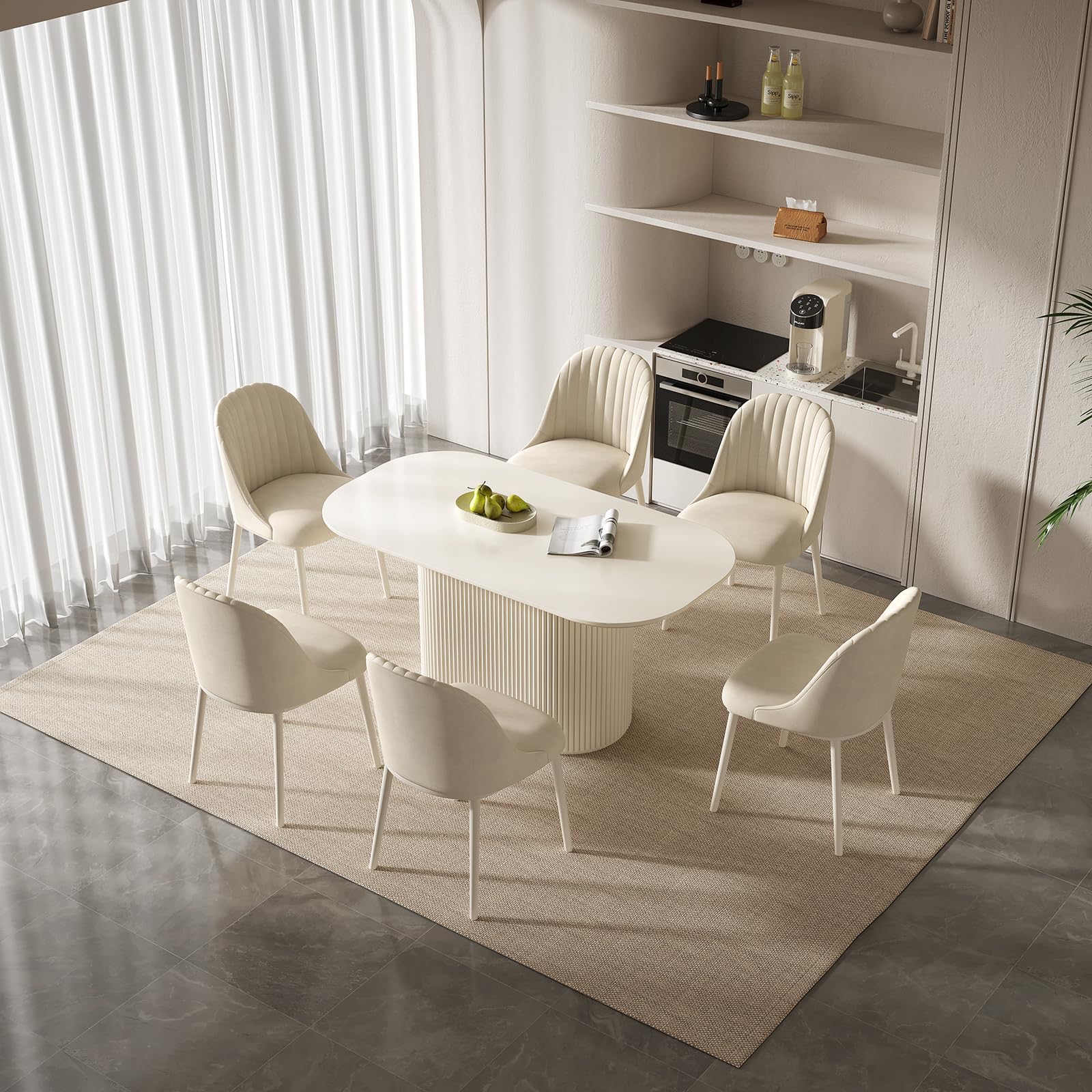 Modernes Esstisch Set mit 6 Stühlen, Weiß Essgruppe im Skandinavischen Design, Platzsparend und Pflegeleicht, Esszimmertisch für Küche & Wohnzimmer, Stabil & Stilvoll (1 Esstisch 6 Stühle, 160 cm)