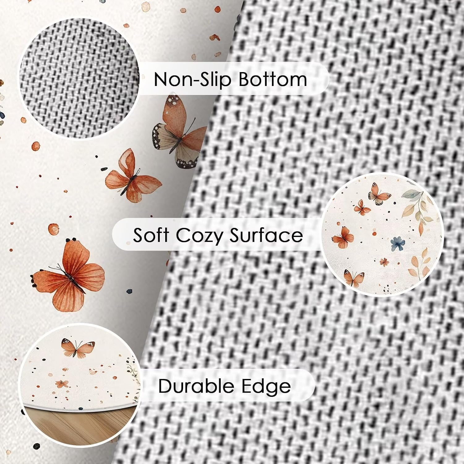 Butterfly Area Rug for Bedroom Living Room, Washable Soft Round Artificial Wool Kids Girls Carpet for Entryway Bedroom Living Room Laundry 4 Feet