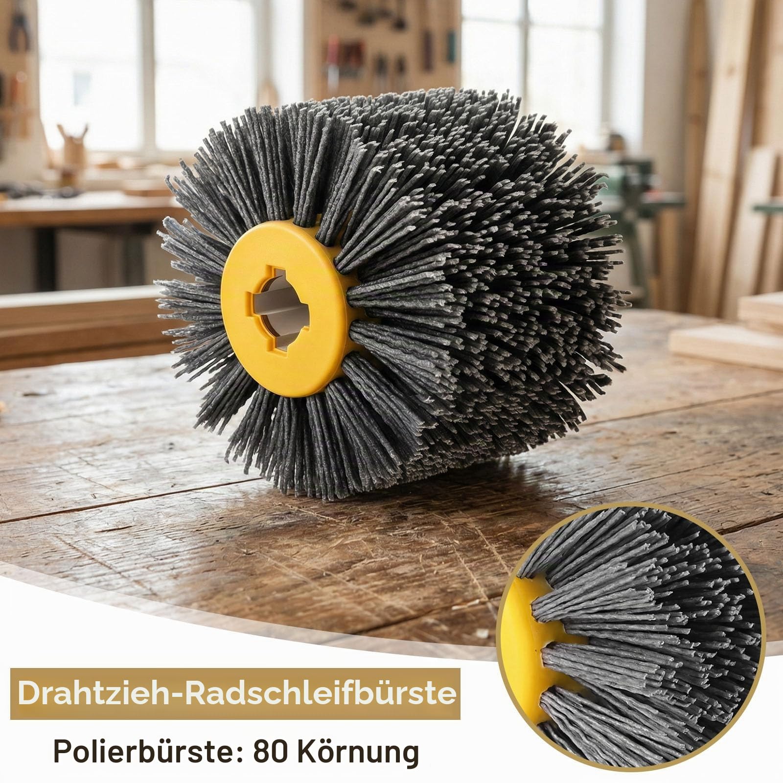 Schleifbürsten, Nylonbürste 80 , Körnung Nylonbürste, Polierbürste zum Holzverarbeitung,für Satiniermaschine, Schwarz Schleifbürste, Borstenbürste