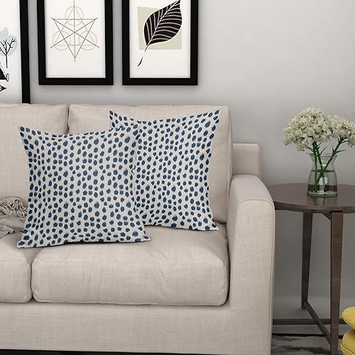 Miniatura 7 de Fundas de Almohada Azul Claro Crema 20x20 Juego de 2 Diseño Boho Lunares Almohadas Decorativas Estampado Moderno de Pinceladas Fundas de Almohada