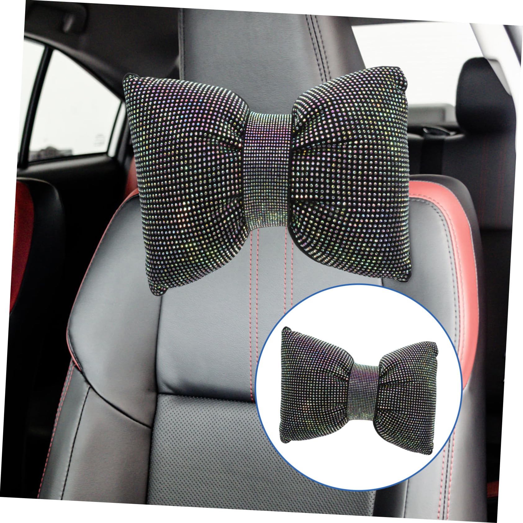 VALICLUD 2 Pièces Coussin Appui- Voiture avec Nœud Ornement Strass Oreiller Soutien Cervical Décoratif pour Siège Auto Installation Facile Élégant et Confortable