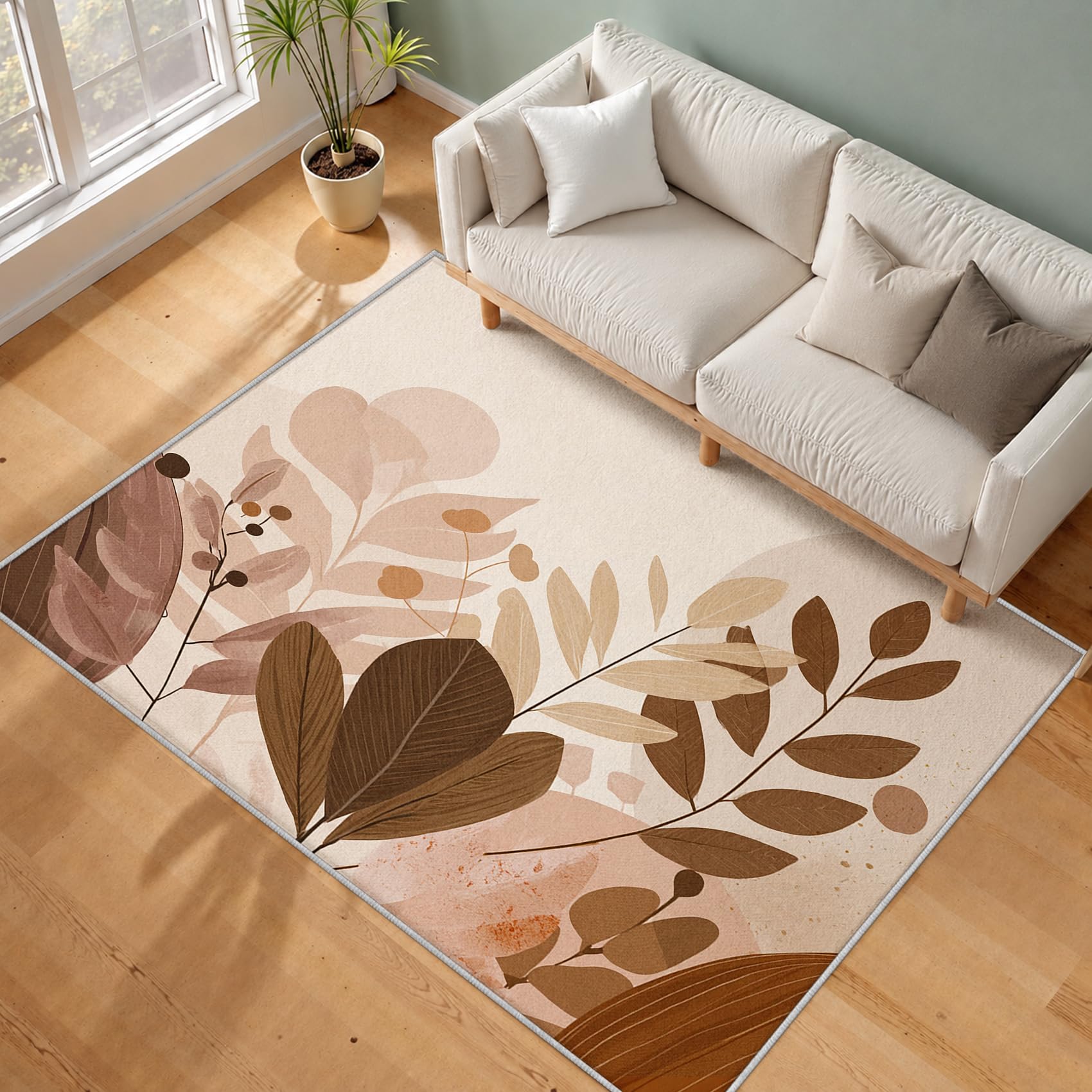 Générique Tapis Salon Milieu du Siècle Rétro 150x210 Grand Tapis Feuilles