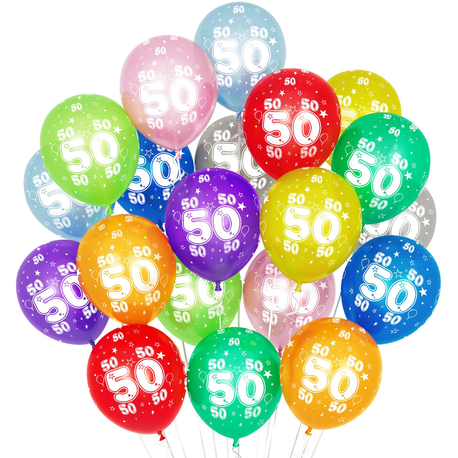 50th Birthday Decorations - 20Pcs 12'' Multicolored Balloons for Women Men, Number 50 Latex Party Balloons, Colorful Age Celebration
