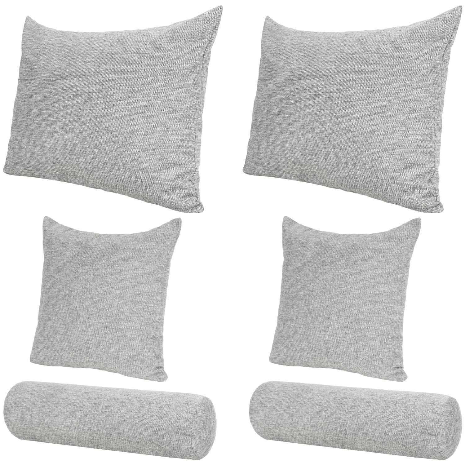 Selfitex Großes 6-teiliges Boxspringbett Kissen Set, 2X 60x80/2x 50x50/2x Nackenrolle 19x65, Sofakissen inkl. weichen Füllkissen, stilvolles Dekokissen Set für Bett und Sofa (Grau)