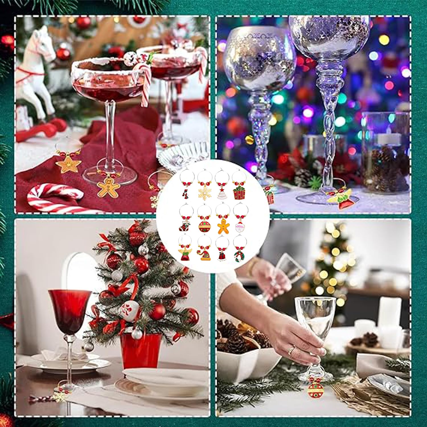 DXYSQRX 12 Pack Christmas Wine Glass Charms Holiday Drink Markers Wine Glass Decoration