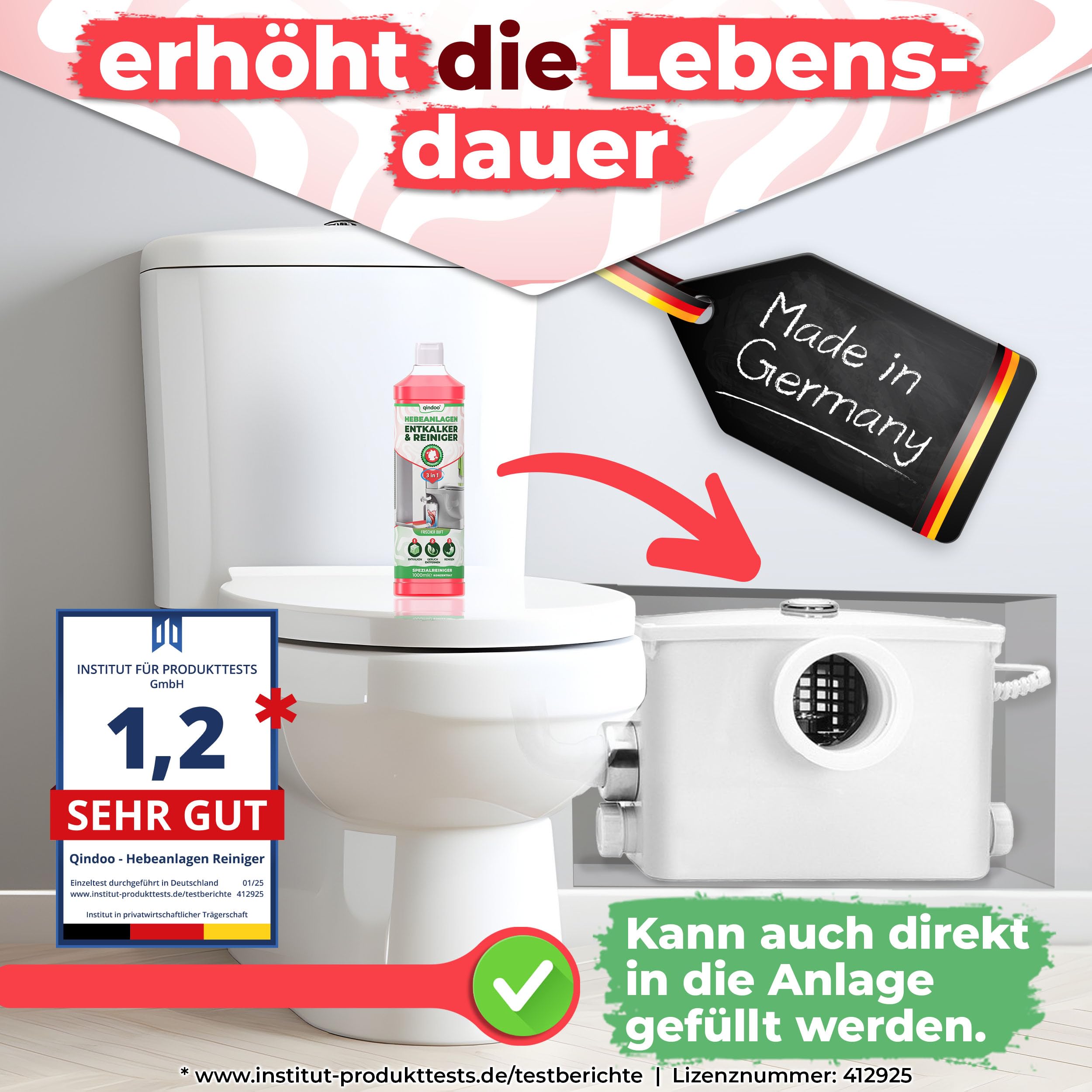 5L Reiniger Hebeanlagen Entkalker, 3 in 1 Reinigungsmittel Qindoo Entkalken Reinigen Geruch entfernen (5 Liter)