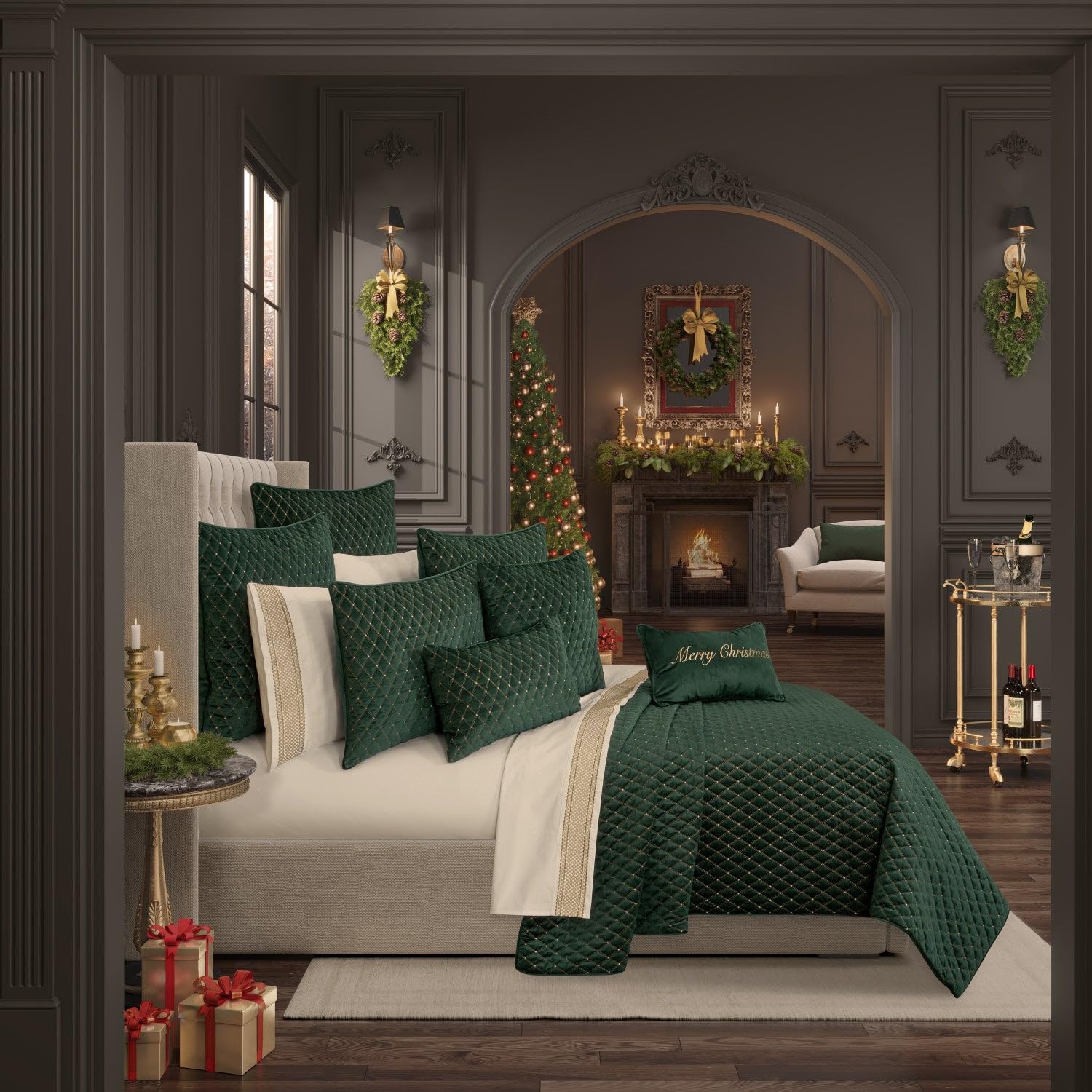 J. Queen New York Grandeur Christmas Quilt Set Evergreen - Full - Queen