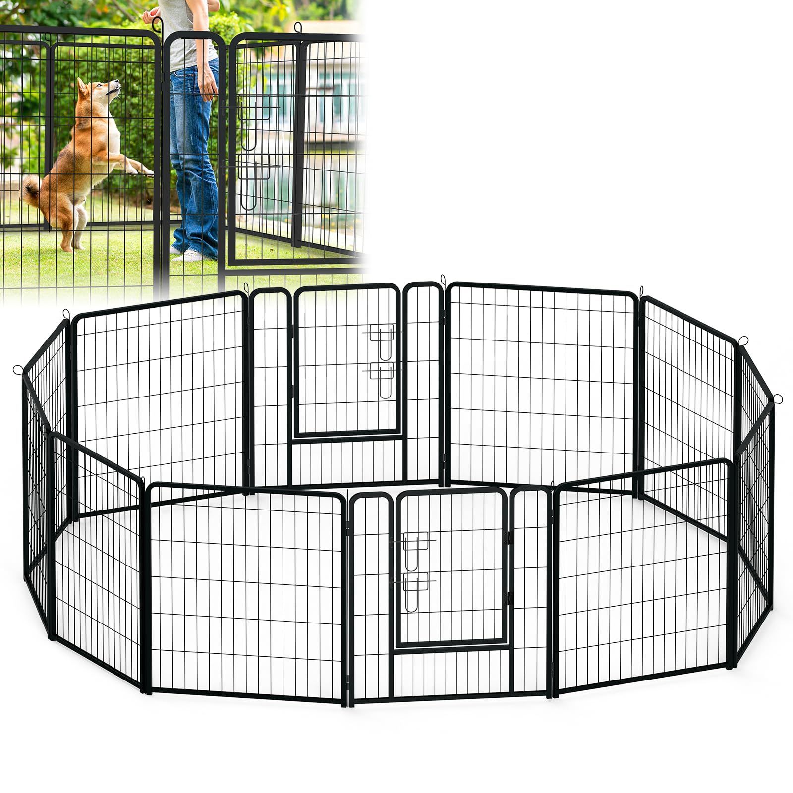 Welpenlaufstall Hundelaufstall Freilaufgehege Welpenauslauf 80cm hoch mit Tür Faltbare Faltbare Freigehege Flexibel Hundezaun für Innen und Outdoor 80 x 80 cm, 12 Stück