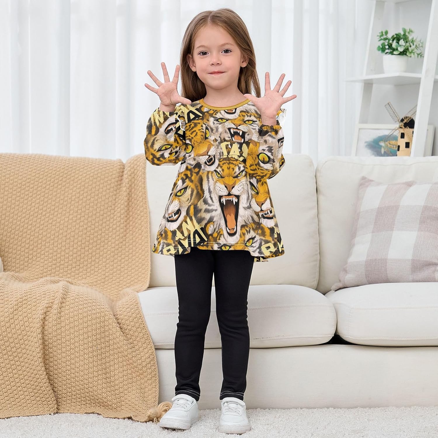 visesunny Toddler Clothes for Girls Cheetah Animal Long Sleeve Fall Shirts Cotton Top with Ruffle Collar