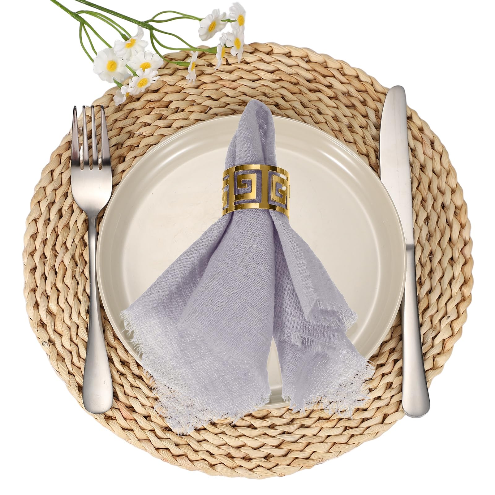 Servilletas de lino y algodón rústicas con flecos elegantes para mesa, juego de 6
