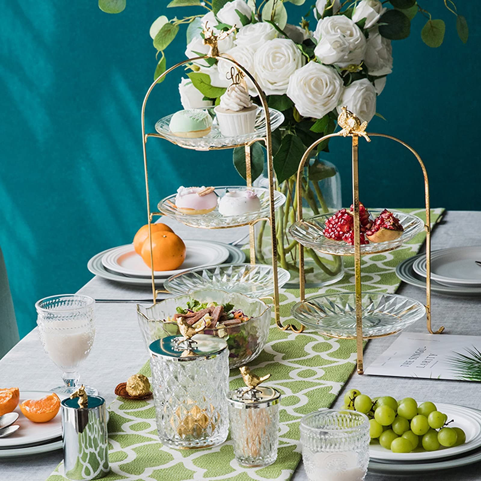 Présentoir à Gâteau Three-Couble Lumineux Gâteau Affichage du gâteau Multifonctionnel Glass Dessert Stand Cupcake Plateau de service pour fête de thé, mariage et anniversaire Stand de Gâteaux