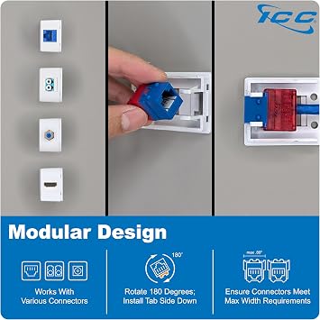 ICC 1-Port Surface Mount Box, White, Works with Wide and Slim Profile Keystone Jacks (Sold Separately), Compact Outlet for Voice and Data Connections, UL Listed TAA Compliant, IC107BC1WH, 25-Pack