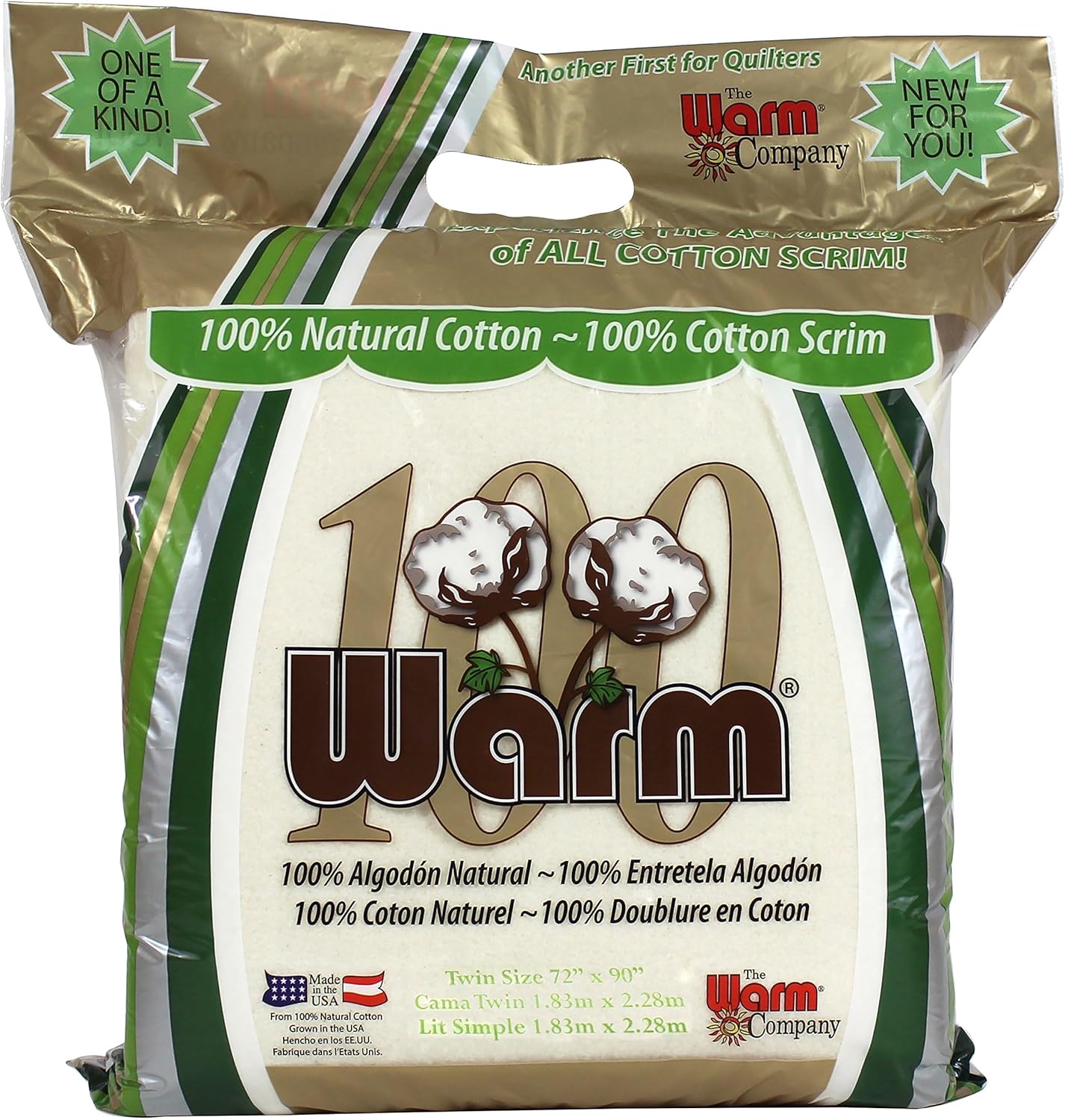 The Warm Company - Warm 100 Cotton Batting – Queen Size 90" x 108" Pre-Cut, Premium 100% Cotton Quilt Batting for Sewing & Quilting Projects