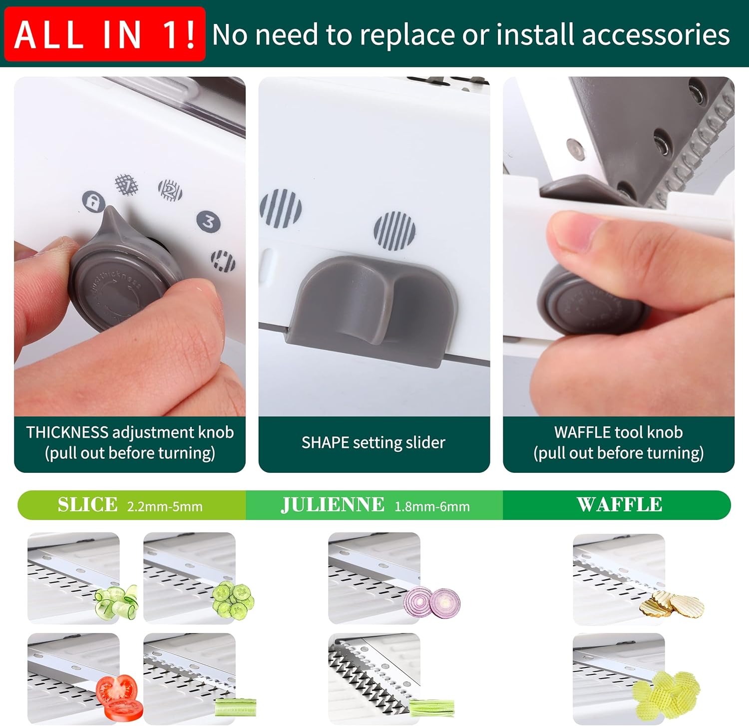 Adjustable Mandoline Slicer for Kitchen, Stainless Steel Mandolins Vegetable Chopper - Food Chopper, Vegetable Slicer, Mandolin with Waffle Maker | French Fry Cutter