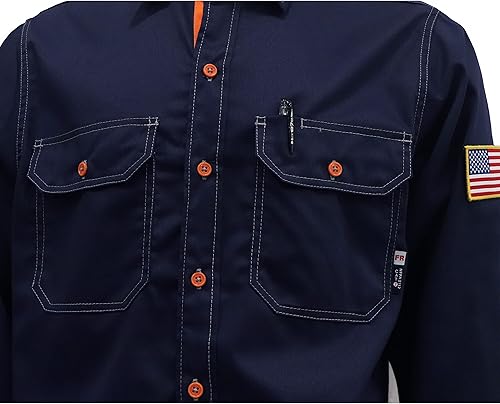 Miniatura 4 de BOCOMAL Camisas FR para hombre, resistentes al fuego, peso ligero, NFPA2112, camisa de soldadura ignífuga, acabado repelente al agua y al aceite