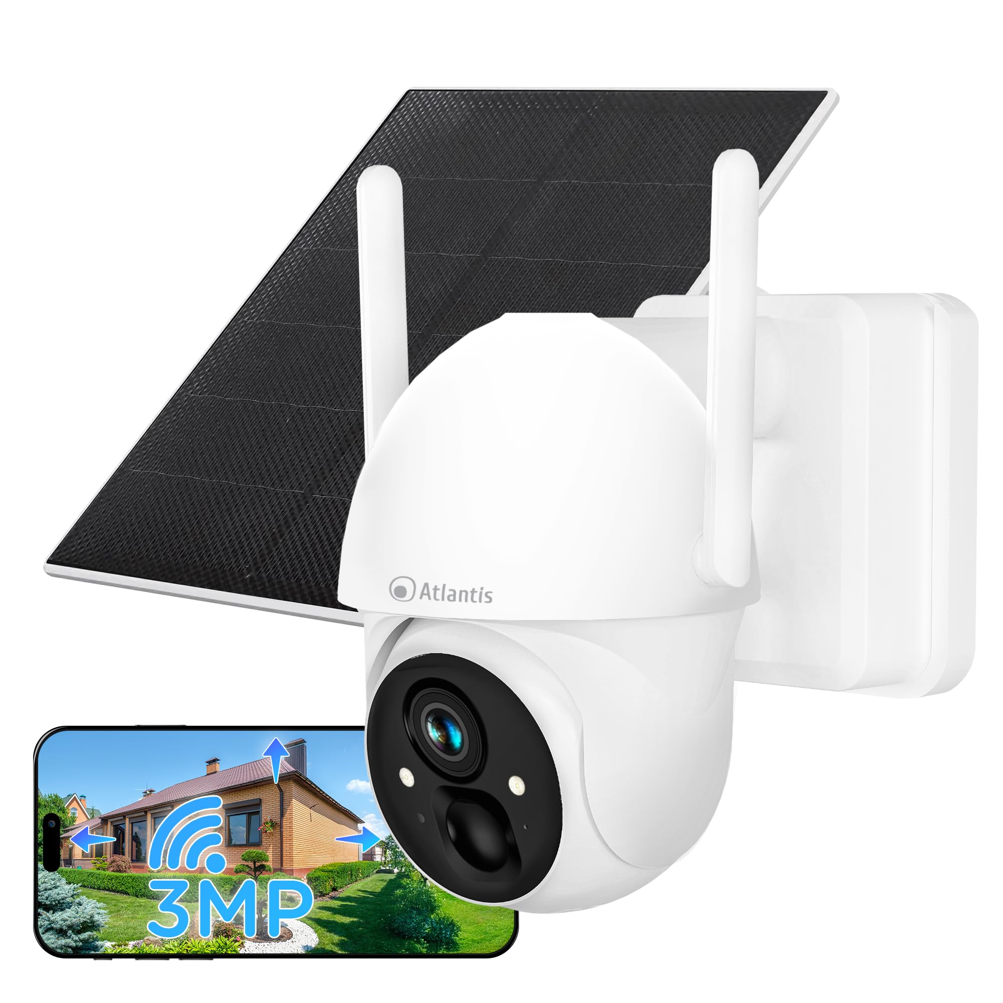 Atlantis Volta Pro PT Telecamera Wi-Fi 3MP motorizzata con solare | A batteria, visione IR/LED, IP65, audio 2 vie, movimento, MicroSD, app, notifiche e cloud, cod. A16-VL88P
