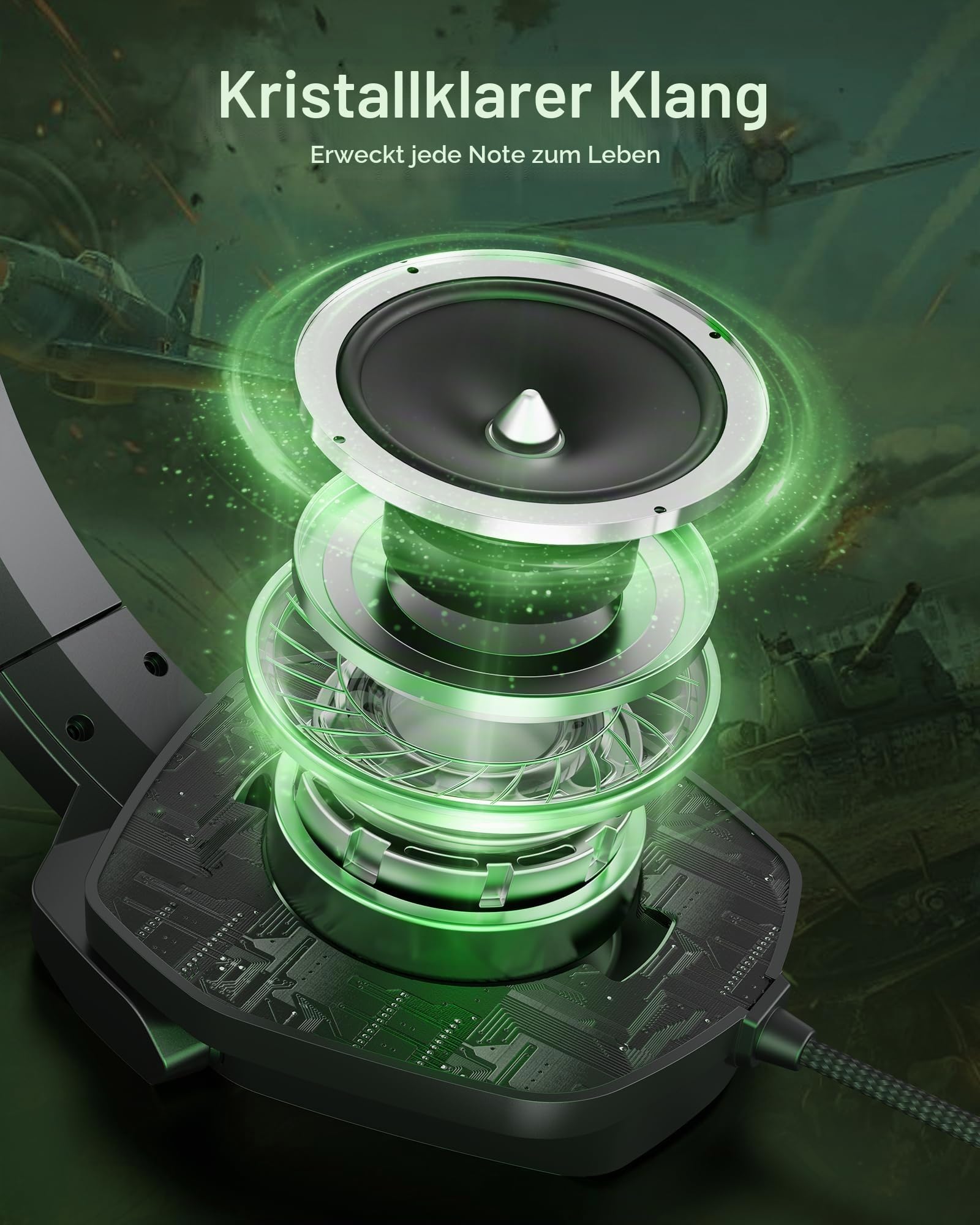 NUBWO N16 Gaming Headset – Mikrofon mit Geräuschunterdrückung, Stereo Sound und Komfortables Design für PS5, PS4, Xbox One, NS, PC, Laptop und Mac - Grün