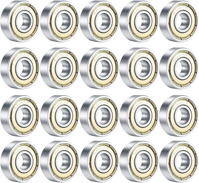 20PCS Skateboard Bearings, 608ZZ Double Shielded Ball Bearings, Small Bearing Replacement Parts for Longboard Roller Skates (Silver)