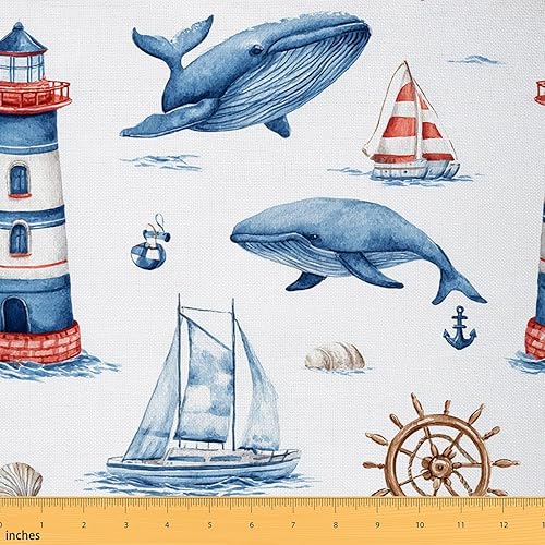 Miniatura 1 de Feelyou Tela náutica de The Yard, acuarela océano faro velero bajo el agua tema animal tela tapicería para sillas y proyectos de bricolaje caseros,