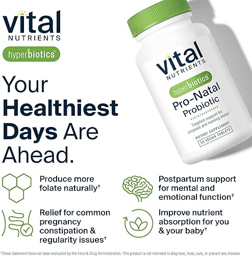Miniatura 8 de Hyperbiotics Vital Nutrients Probióticos prenatales Pro-Natal para Mujeres | Apoyo para náuseas ocasionales, hinchazón y gases | Probiótico vegano