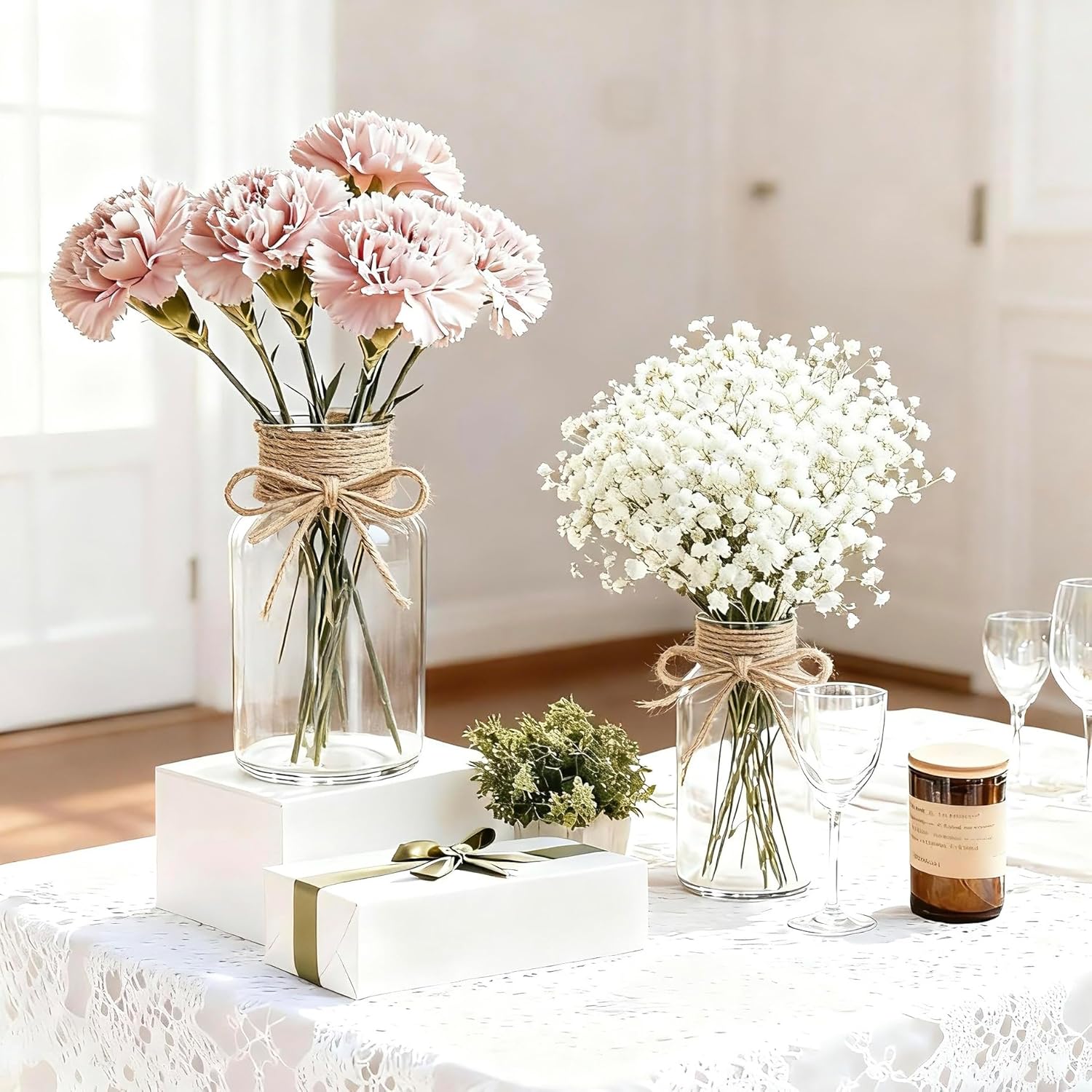 Vintage Glass Flower Vase,Vases for Farmhouse Wedding Centerpiece Cylinder Bottle,Mason Jars for Decor Floral Arrangements, Parties & Home Decor (6 PCS, Transparent) - Image 7