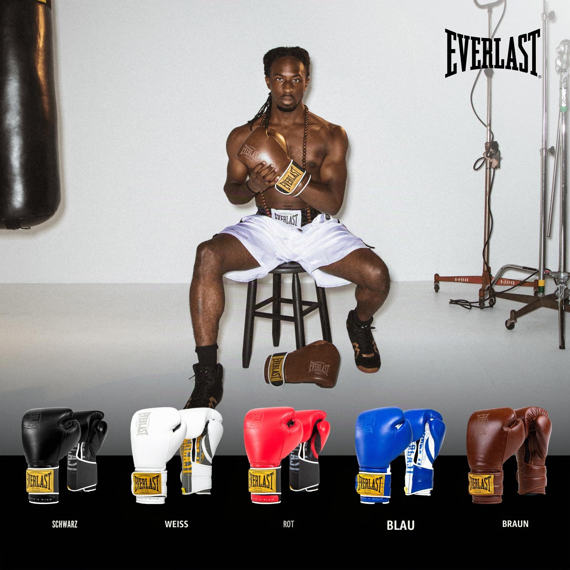 Everlast 1910 Classic Trainings-Boxhandschuhe aus Leder, für Sandsack & Pratzen, Klettverschluss, dreifache Polsterung, ergonomischer Griff – Original Everlast