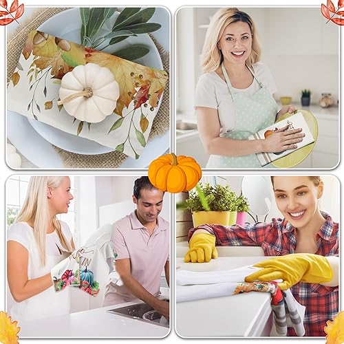 Miniatura 6 de Norme 4 toallas de cocina decorativas de otoño, con diseño de calabaza, camión, toallas de mano para otoño, Acción de Gracias, decoración de cocina