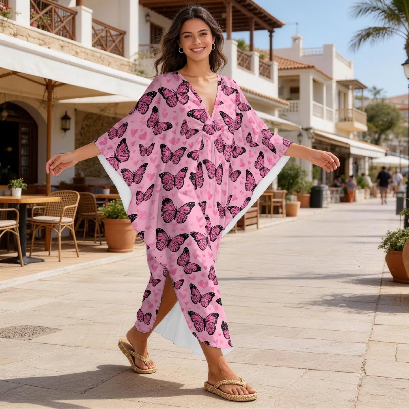 Xoenoiee Damskie sukienki kaftanowe plus size okrycie plażowe rękaw nietoperz letnia sukienka kaftanowa strój kąpielowy okrycie