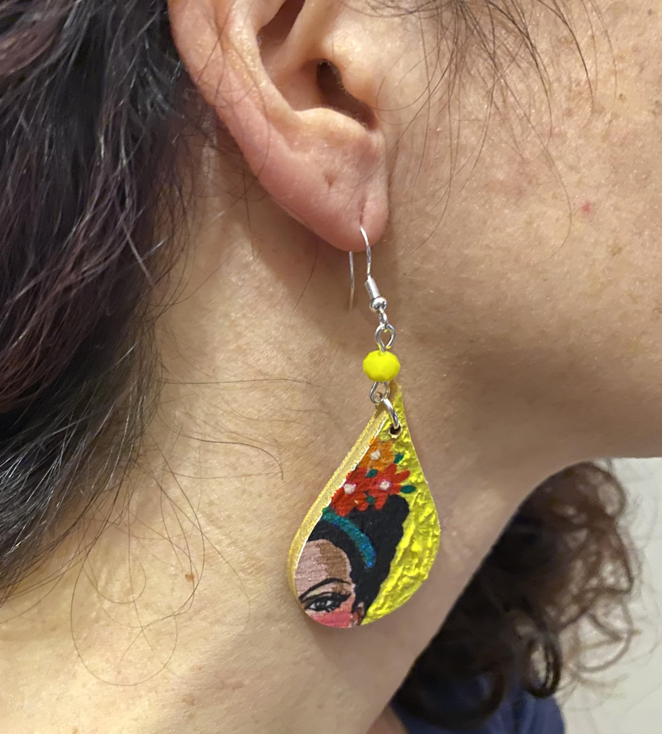 Orecchini dipinti a mano – I LOVE YOU! - OMAGGIO PITTRICE MESSICANA FRIDA - Orecchini pendenti, Orecchini da donna, Gioielli dipinti, Gancio in argento, Made in Italy, Regalo, Lavorazione Artigianale