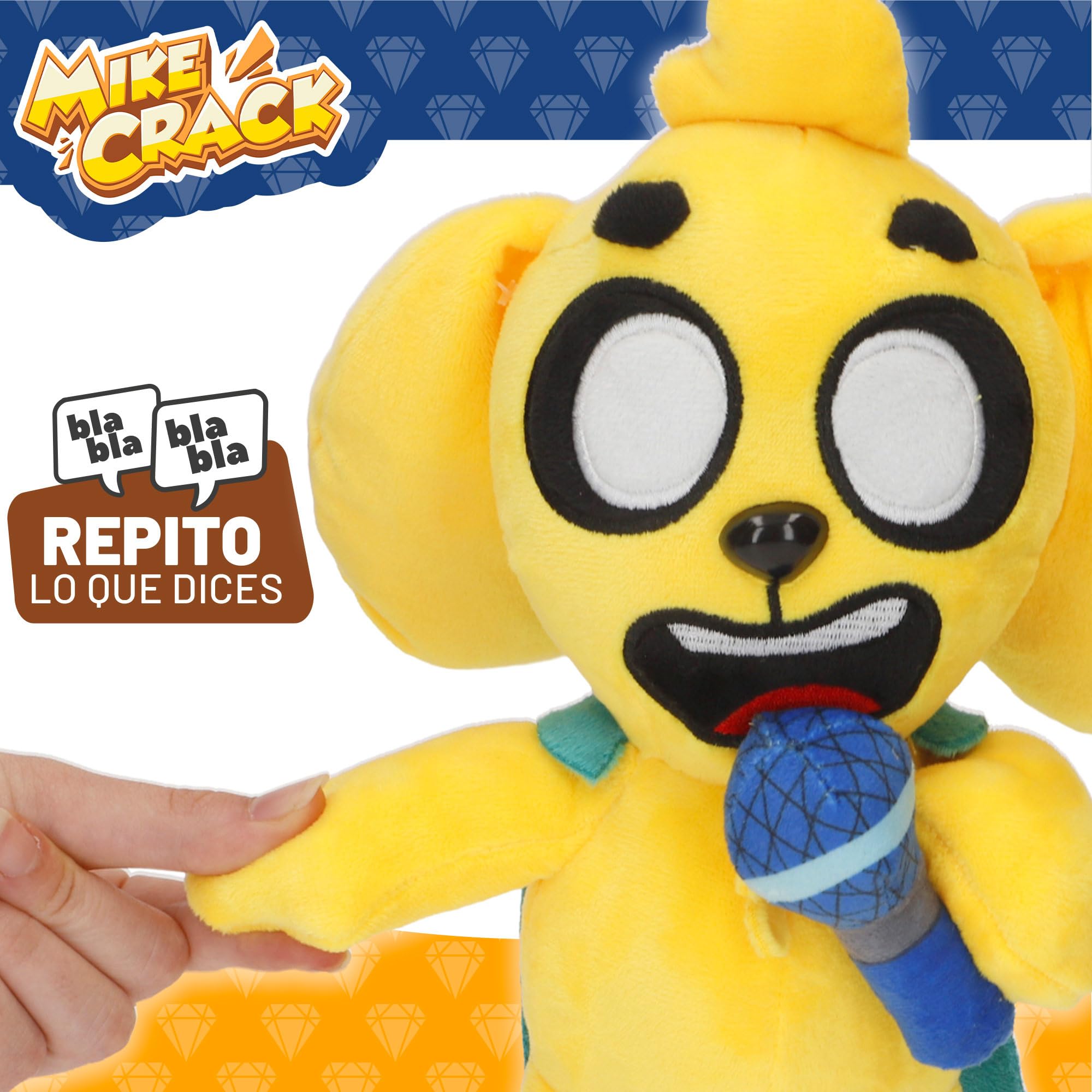 ColorBaby Mikecrack, peluche interattivo, cane Mike, con musica, registrazione e riproduzione vocale, giocattolo personaggio Youtube, 29 cm, canta cioccolato con mandorle, ripeti quello che dici