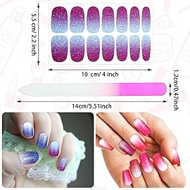 Maitys 168 Pcs 12 Sheets Full Wrap Nail Stickers Polish Strips Gradient Stickers Glitter Self Adhesive DIY Gel Nail Strips Decals with 1 Pcs Fingernail Files for Holiday Decor(Exquisite Style)