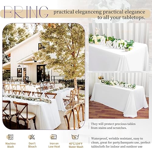 Miniatura 4 de Paquete de 6 manteles redondos blancos de 70 pulgadas de poliéster, manteles blancos para mesas redondas, impermeables, resistentes a las manchas,