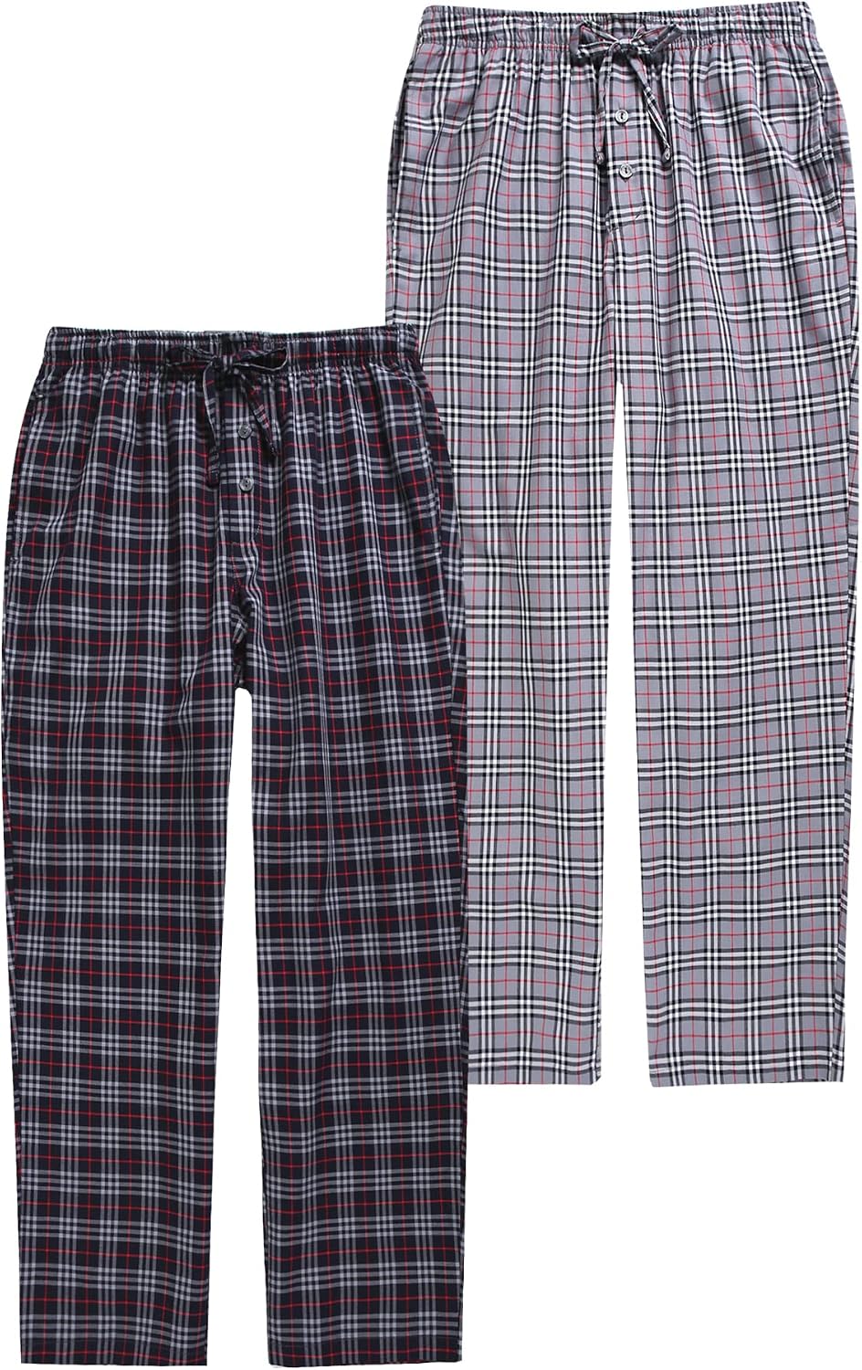 TINFL Men’s Cotton Lounge Pajama Pants – 100% Woven Soft Plaid Sleepwear with Pockets, 1/2/3 Pack Long Short Lengths