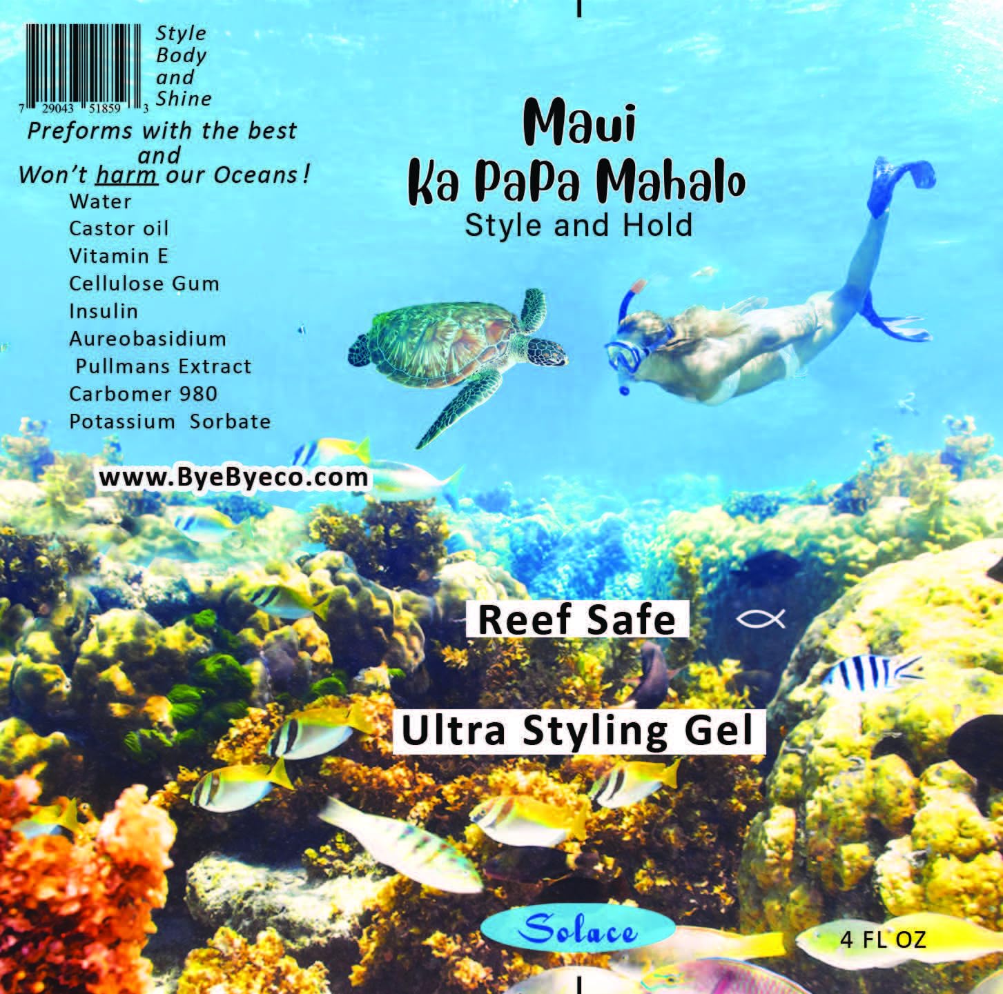 Bye Bye Skeeter Maui Hair Styling Gel, Ka PaPa Mahalo, (The Grateful Reef), Reef Safe