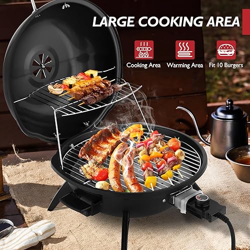 Miniatura 4 de ROVSUN Parrilla eléctrica de mesa de 1600 W con control de temperatura, parrilla de acero inoxidable 304 negra con diseño de doble capa, portátil y
