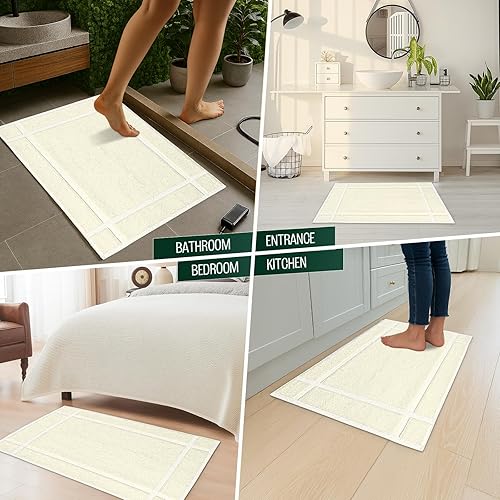 Miniatura 7 de Pearl Linens Paquete de 2 tapetes de baño 100% algodón de 20 x 30 pulgadas, suaves y absorbentes, de secado rápido, no son alfombras de baño, tapete