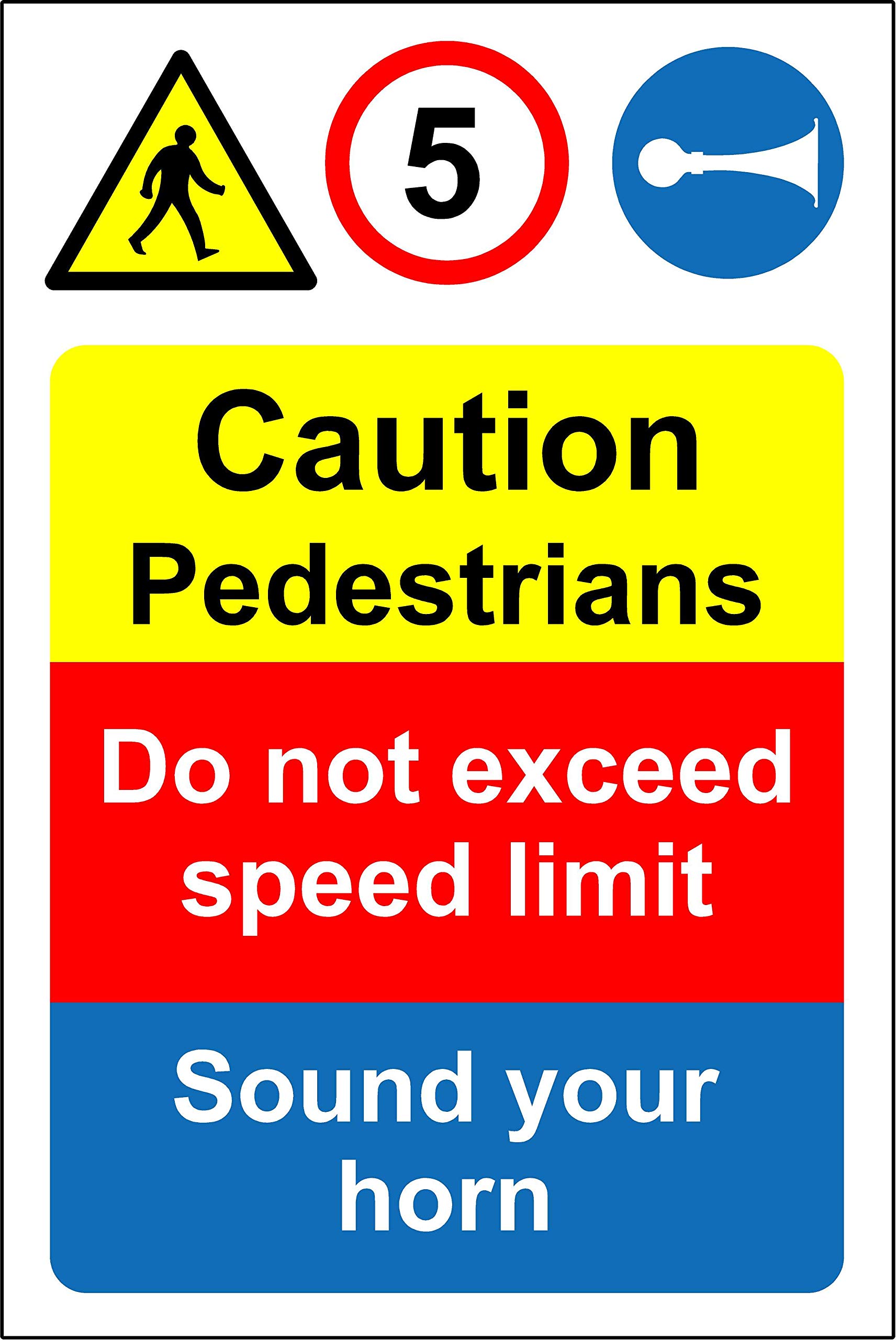 Kpcm Display Ltd Caution Pedestrians Do Not Exceed Speed Limit Safety Sign - 1.2Mm Rigid Plastic 600Mm X 400Mm